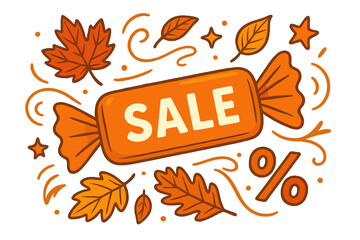 An autumn sale podium featuring falling leaves and discount tags, a fall sale advertising banner, Thanksgiving or seasonal marketing materials, vector illustration, and 3D design