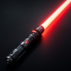 Futuristic red lightsaber hilt emitting glow, 3D render