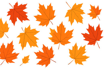 Fototapeta premium Realistic depiction of maple leaves falling in September, orange foliage drifting from the tree onto the ground, isolated on a transparent background, vector illustration of autumn forest