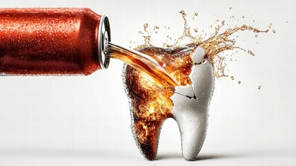 A visual representation of how soda can impact and damage a tooth.
