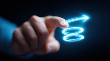 A glowing arrow touched by a finger, symbolizing growth and direction.