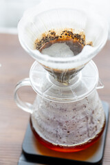 quick filter coffee brewing close up	