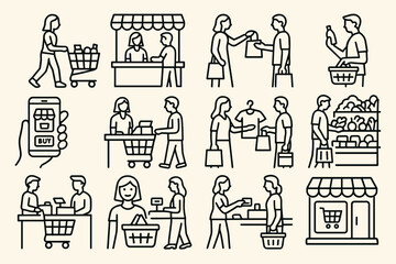 Shopping and Retail Icons &ndash; Online Store, Supermarket, Customer Purchase, E-commerce