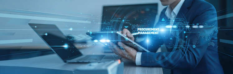 Vendor selection, cost optimization Businessman using tab with analysis data of growth to...