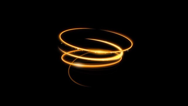 Circle energy effect golden swirl ring. Circle 3D animated energy ring. Product promo energy effect 