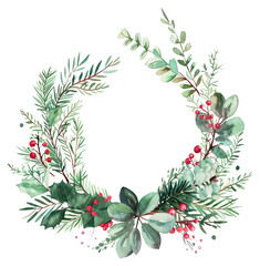 PNG Minimal christmas wreath illustration watercolor art.
