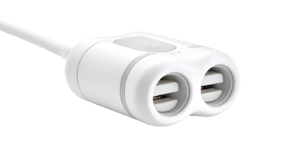 White dual USB charger cable close-up, studio shot,  clean background, tech accessory