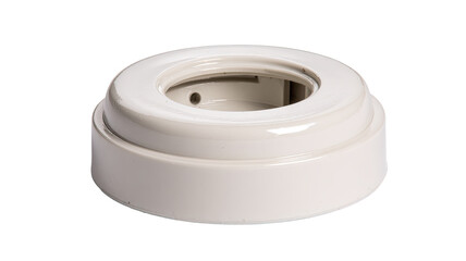 White ceramic lamp holder base, isolated, studio, lighting component, electrical