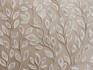 Beige Paper Cut Botanical Leaves Outline on Neutral Background