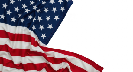 Fragment of the american flag waving in the wind, isolated on transparent background