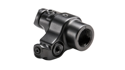 Black metal component, precision-machined, studio shot, industrial background, engineering