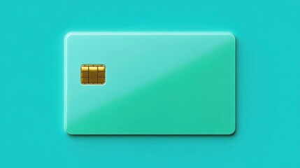3d rendering of a square-shaped card with a gold-colored sim card inserted into it. the card is placed on a turquoise-colored background.