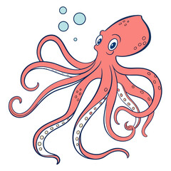 Cute octopus with bubbles in cartoon style