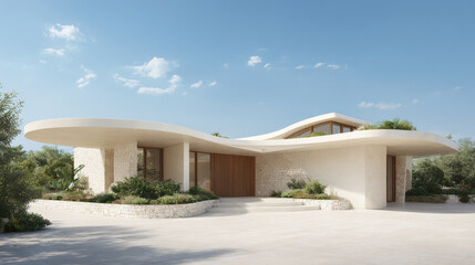 Fototapeta premium stunning luxury mansion exterior designed with organic shapes and natural materials