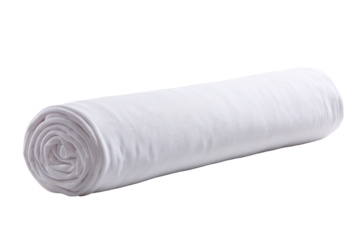 Rolled white cotton sheet, studio shot, clean background, bedding
