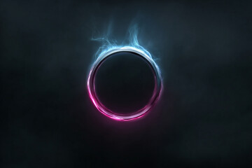 Abstract glowing ring with smoke on black background