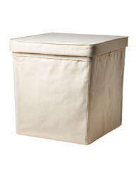 Beige fabric storage cube, indoor, simple background, organization