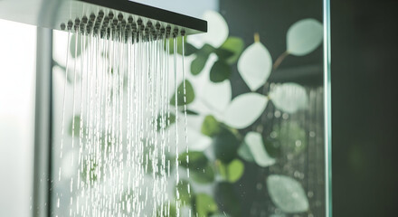 Refreshing Water Showering Down, Modern Bathroom Design, Luxurious Hydrotherapy Experience