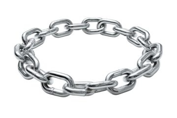 A metal chain bracelet forms a circle