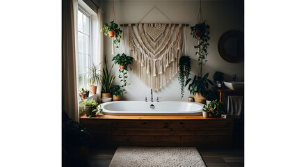 Relaxing Bohemian Bathroom with Tub, Plants, and Natural Light, Home Decor