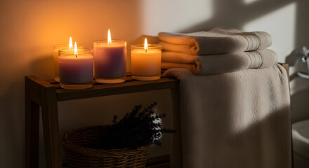 Relaxing Candles And Soft Towels Creating A Serene And Peaceful Ambiance Perfect For Retreat