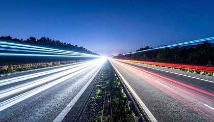 Highway at night with light trails