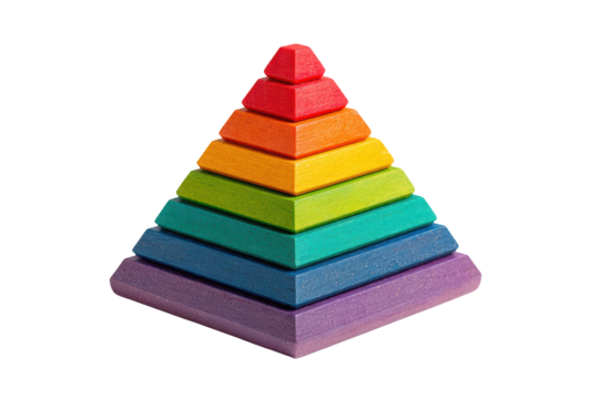 Rainbow Wooden Pyramid Stacking Toy Childrens Play Educational Fun, isolated on transparent background, perfect cutout, PNG - Powered by Adobe