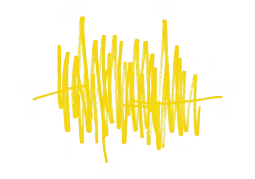 Abstract yellow scribbled lines forming a chaotic pattern isolated on transparent background