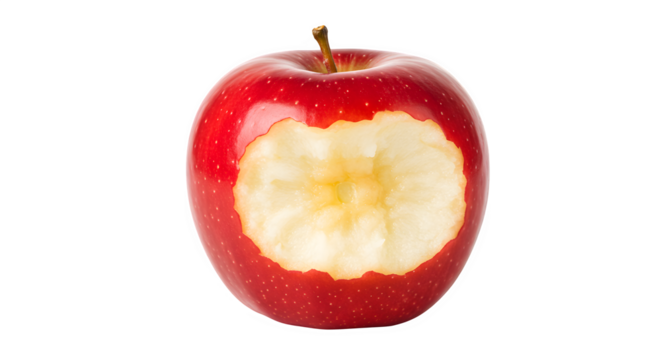 Red apple, eaten apple isolated on white background, delicious apply, apple PNG transparent background image