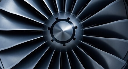 Dynamic close-up of a modern jet engine turbine, showcasing intricate metal detail and powerful design