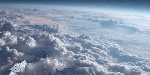 Obraz premium High-Resolution Aerial View of a Cloud-Covered Planet Against Starry Night Sky