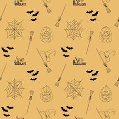 Seamless pattern with Halloween illustrations
