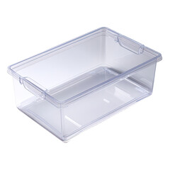 Clear rectangular plastic storage bin