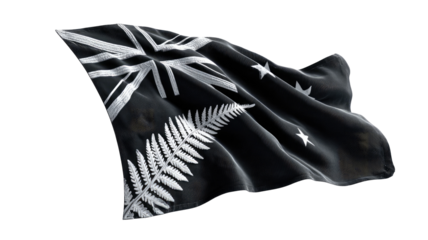 Black flag with white fern and stars, waving