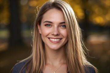 Obraz premium Portrait of a young blonde woman in an autumn park.