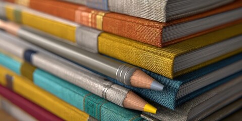 Fototapeta premium Stack of Eco-Friendly Planners and Journals with Pencils for Sustainable Organization