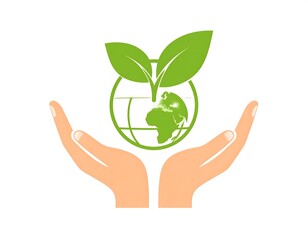 Hands holding Earth with leaves