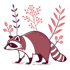 Cute raccoon walking in the forest