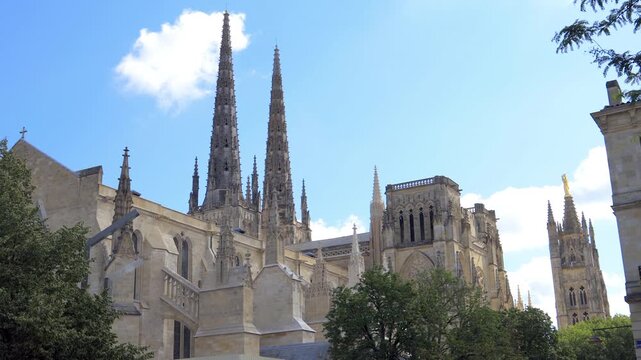 Spires of Saint-Andre Cathedral and Tour Pey Berland in Bordeaux, France