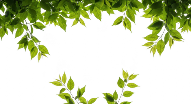 Green leaves framing a transparent background, isolated on transparent background