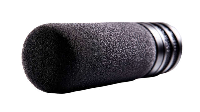 Studio microphone close-up, black background, recording