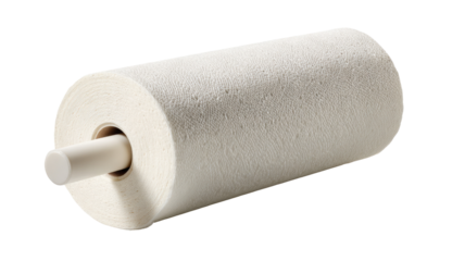 Rolled paper towels on a light-colored holder