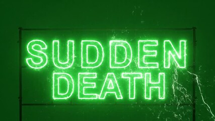 Intense neon sign flashes 'SUDDEN DEATH' with electric sparks, creating a dramatic and urgent visual for suspenseful content, gaming, or horror projects