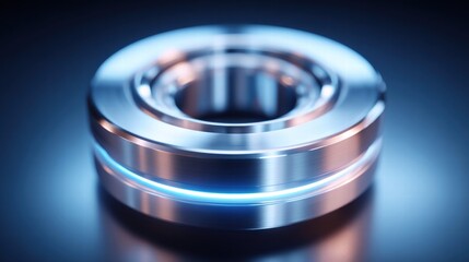 Close-up of a metallic component with a glowing blue line, a modern design