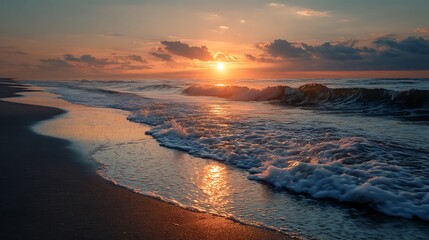 Awesome photo of sunrise over beach.