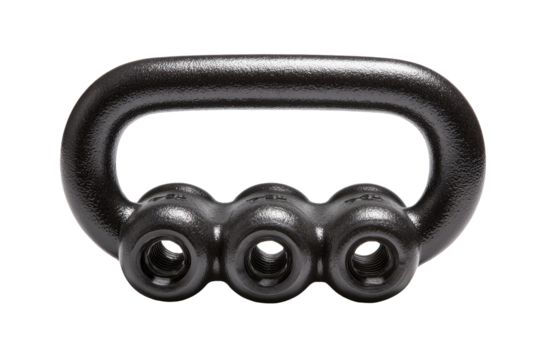 Black master link, three-hole, studio shot, industrial background, lifting equipment