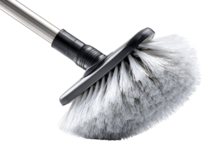 Close-up of a cleaning brush head with a metal pole.  The brush head is oval-shaped and features a dense, light-gray bristle.  Dark gray plastic connects the brush to the pole
