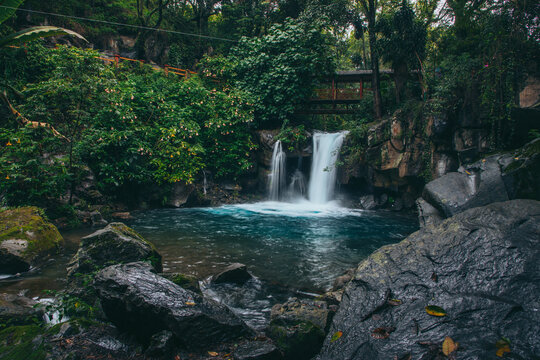 Mexican rainforest. Intense green vegetation. River and waterfall ecosystem. Barranca del Cupatitzio National Park in Uruapan, Michoac&aacute;n.