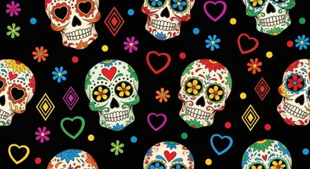 Vibrant Sugar Skull Pattern: Day of the Dead Celebration Art