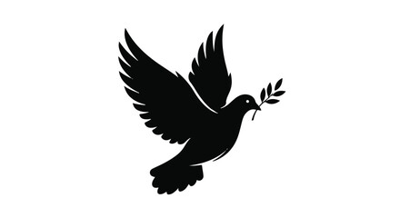 Silhouette of a dove with an olive branch in its beak, symbolizing peace and hope.